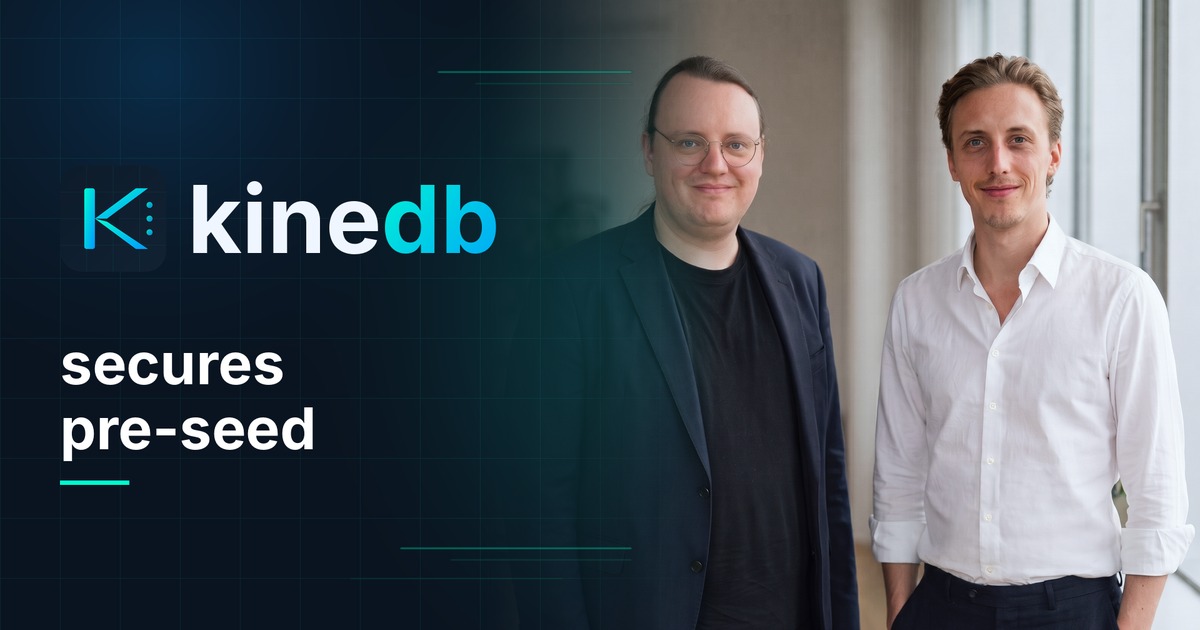KineDB co-founders next to the KineDB logo and the words secures pre-seed