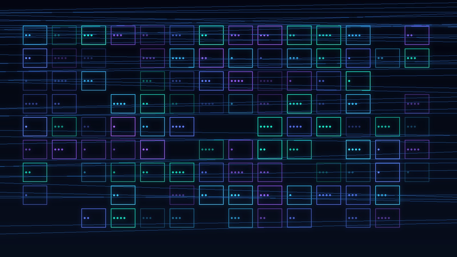 Abstract illustration of glowing server-rack grid, computer-generated
